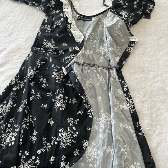 For Love & Lemons Sample Black Floral Open Front V-Neck Midi Dress - Picture 6 of 11